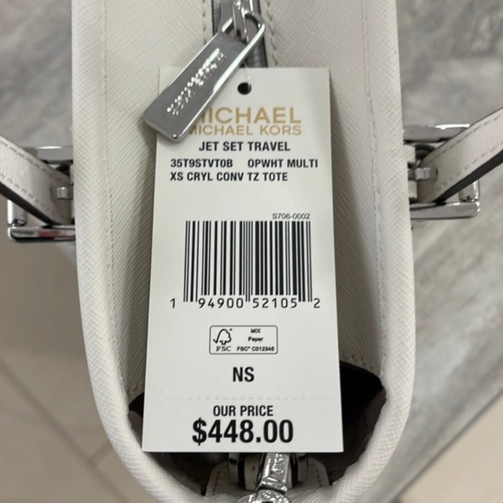 Michael Kors Jet Set Travel Extra-Small Logo Top-Zip Tote Bag Optic White Multi - Picture 11 of 16